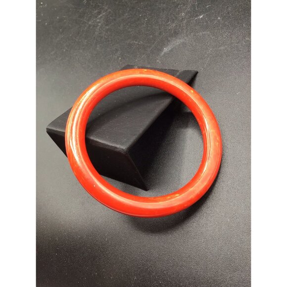 Vintage Red Bangle Early Plastic Bakelite Marbled Summer Bracelet Jewelry - Picture 3 of 7